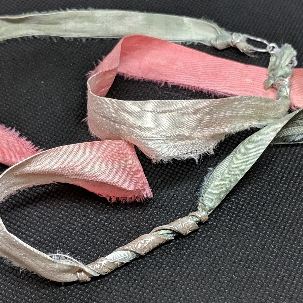 Handcrafted Necklace with Sterling Pendant & Silk